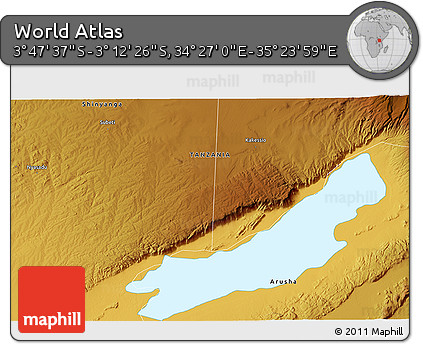 Physical 3D Map of the Area around 3° 30' 2" S, 34° 55' 29" E