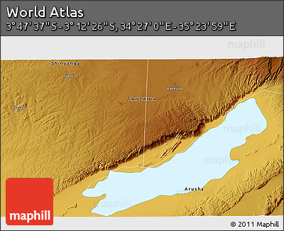 Physical 3D Map of the Area around 3° 30' 2" S, 34° 55' 29" E