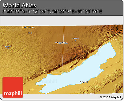 Physical 3D Map of the Area around 3° 30' 2" S, 34° 55' 29" E