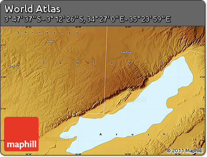 Physical Map of the Area around 3° 30' 2" S, 34° 55' 29" E