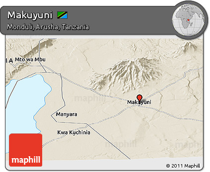 Shaded Relief Panoramic Map of Makuyuni