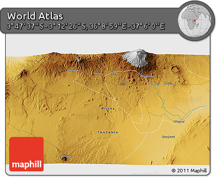 Physical 3D Map of the Area around 3° 30' 2" S, 36° 37' 30" E