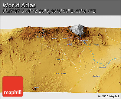 Physical 3D Map of the Area around 3° 30' 2" S, 36° 37' 30" E