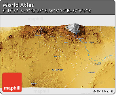 Physical 3D Map of the Area around 3° 30' 2" S, 36° 37' 30" E
