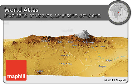 Physical Panoramic Map of the Area around 3° 30' 2" S, 36° 37' 30" E