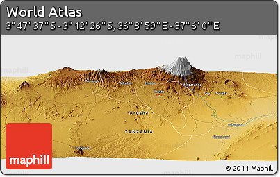 Physical Panoramic Map of the Area around 3° 30' 2" S, 36° 37' 30" E