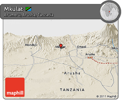 Shaded Relief Panoramic Map of Mkulat