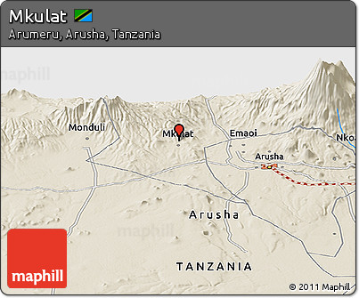 Shaded Relief Panoramic Map of Mkulat