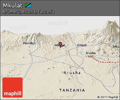 Shaded Relief Panoramic Map of Mkulat