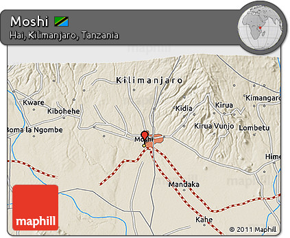 Shaded Relief 3D Map of Moshi
