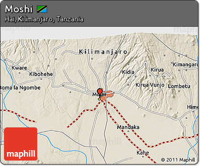 Shaded Relief 3D Map of Moshi