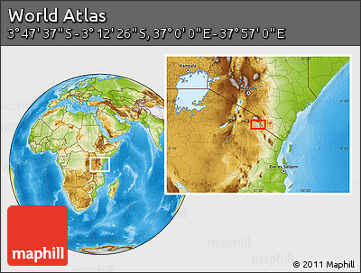 Physical Location Map of the Area around 3° 30' 2" S, 37° 28' 30" E