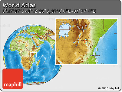 Physical Location Map of the Area around 3° 30' 2" S, 37° 28' 30" E
