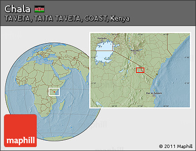 Savanna Style Location Map of Chala, hill shading