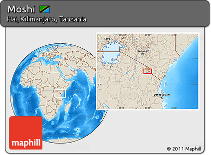 Shaded Relief Location Map of Moshi
