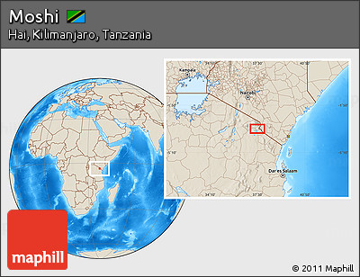 Shaded Relief Location Map of Moshi