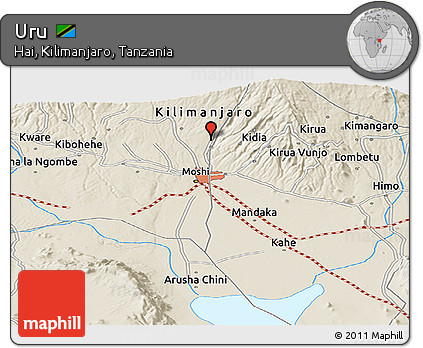 Shaded Relief Panoramic Map of Uru