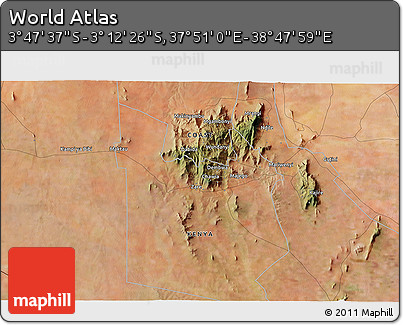 Satellite 3D Map of the Area around 3° 30' 2" S, 38° 19' 30" E