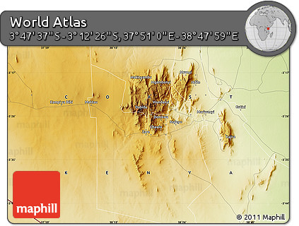 Physical Map of the Area around 3° 30' 2" S, 38° 19' 30" E