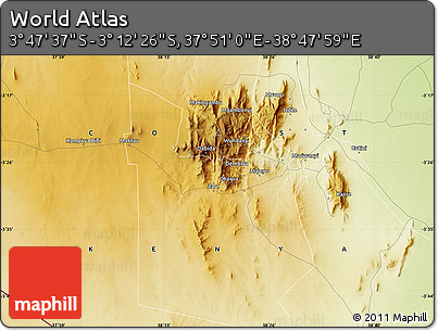 Physical Map of the Area around 3° 30' 2" S, 38° 19' 30" E