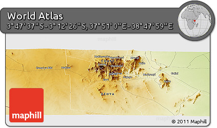 Physical Panoramic Map of the Area around 3° 30' 2" S, 38° 19' 30" E