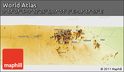 Physical Panoramic Map of the Area around 3° 30' 2" S, 38° 19' 30" E