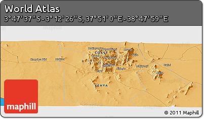 Political Panoramic Map of the Area around 3° 30' 2" S, 38° 19' 30" E