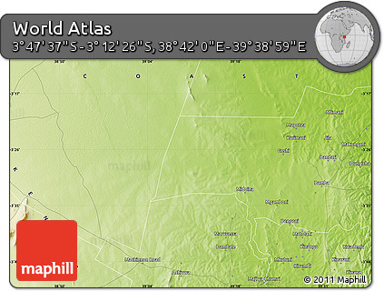Physical Map of the Area around 3° 30' 2" S, 39° 10' 29" E