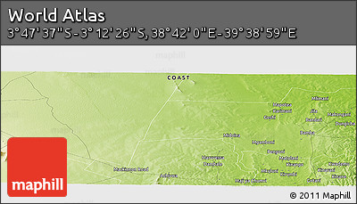 Physical Panoramic Map of the Area around 3° 30' 2" S, 39° 10' 29" E