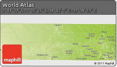Physical Panoramic Map of the Area around 3° 30' 2" S, 39° 10' 29" E