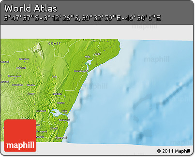 Physical 3D Map of the Area around 3° 30' 2" S, 40° 1' 29" E