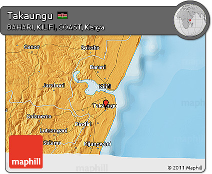 Political 3D Map of Takaungu