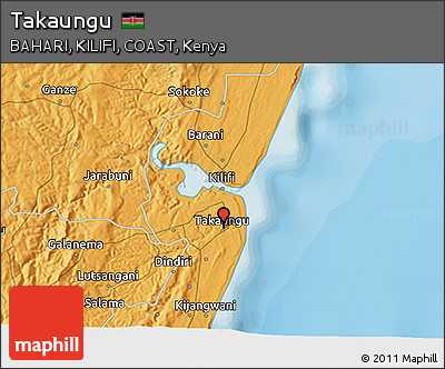 Political 3D Map of Takaungu