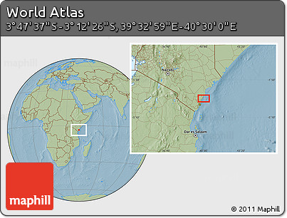 Savanna Style Location Map of the Area around 3° 30' 2" S, 40° 1' 29" E, hill shading