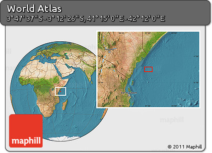 Satellite Location Map of the Area around 3° 30' 2" S, 41° 43' 30" E