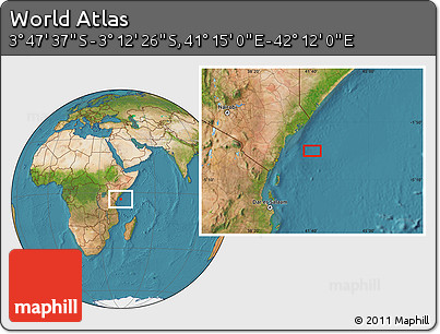 Satellite Location Map of the Area around 3° 30' 2" S, 41° 43' 30" E