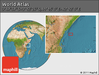 Satellite Location Map of the Area around 3° 30' 2" S, 41° 43' 30" E