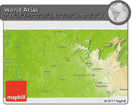 Physical 3D Map of the Area around 3° 30' 2" S, 41° 34' 30" W