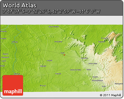 Physical 3D Map of the Area around 3° 30' 2" S, 41° 34' 30" W
