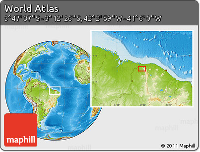 Physical Location Map of the Area around 3° 30' 2" S, 41° 34' 30" W