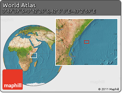 Satellite Location Map of the Area around 3° 30' 2" S, 42° 34' 30" E