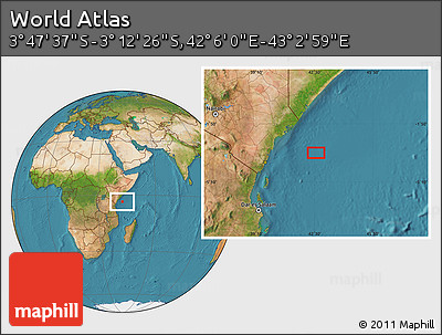 Satellite Location Map of the Area around 3° 30' 2" S, 42° 34' 30" E