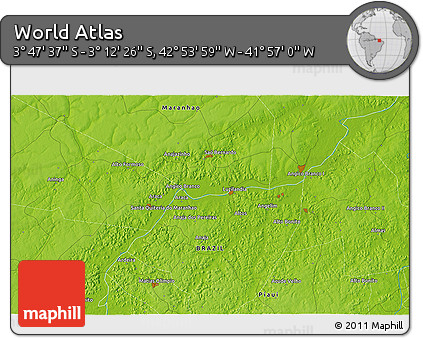 Physical 3D Map of the Area around 3° 30' 2" S, 42° 25' 29" W