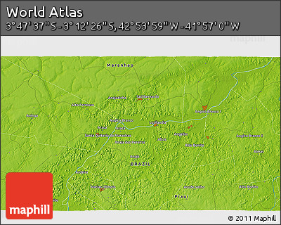 Physical 3D Map of the Area around 3° 30' 2" S, 42° 25' 29" W