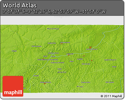 Physical 3D Map of the Area around 3° 30' 2" S, 42° 25' 29" W