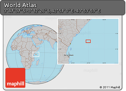 Gray Location Map of the Area around 3° 30' 2" S, 43° 25' 29" E