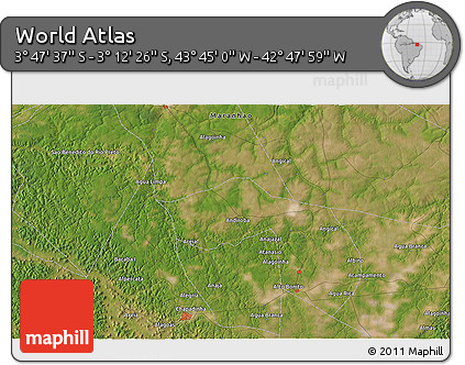 Satellite 3D Map of the Area around 3° 30' 2" S, 43° 16' 29" W