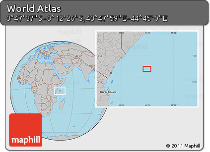 Gray Location Map of the Area around 3° 30' 2" S, 44° 16' 29" E