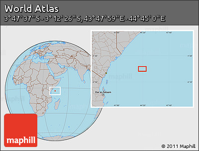 Gray Location Map of the Area around 3° 30' 2" S, 44° 16' 29" E