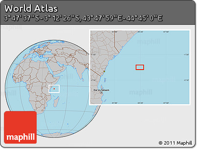 Gray Location Map of the Area around 3° 30' 2" S, 44° 16' 29" E